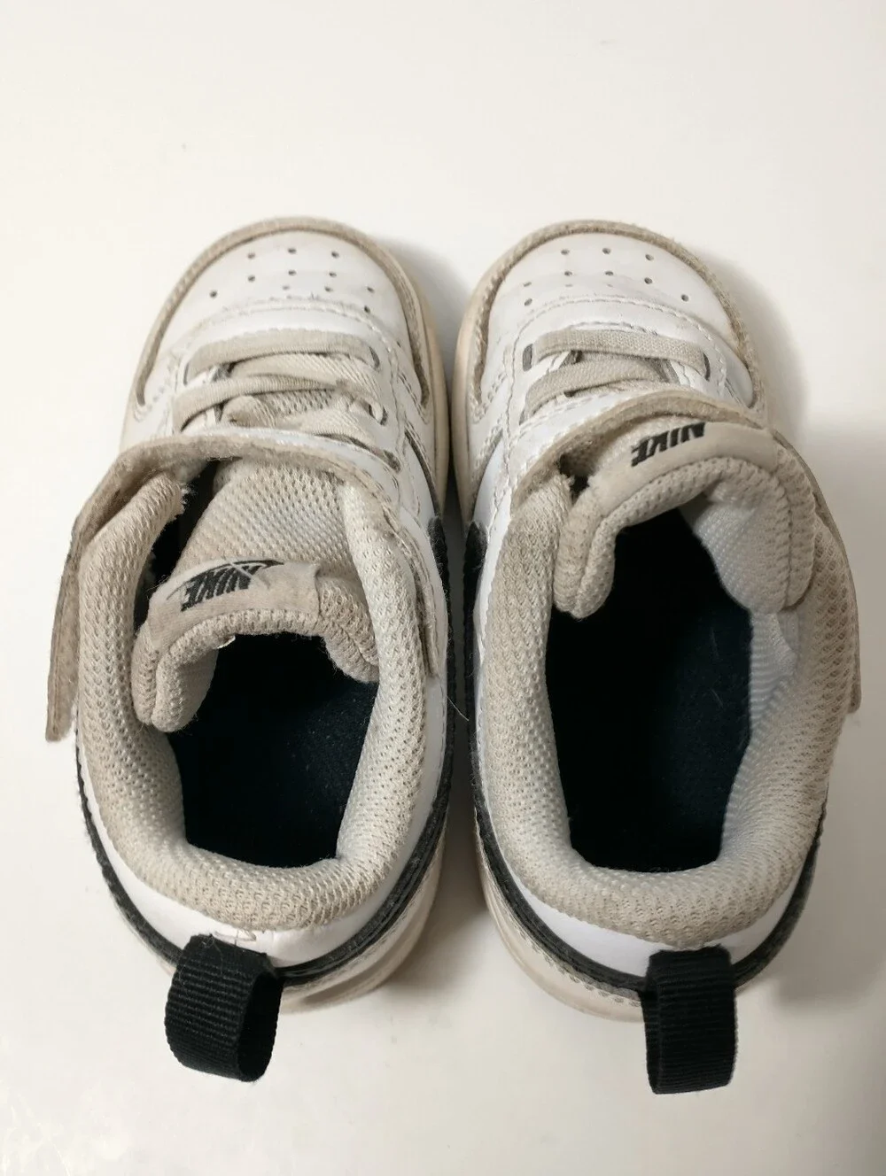 Nike White Sneakers with Black Swoosh, Toddler Size 7C, Loop And Hook Closure